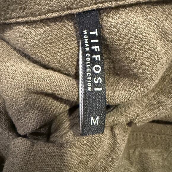 Tiffosi Olive Green Linen Blend Button Front Maxi Dress M Belted Safari Boho - Picture 5 of 8